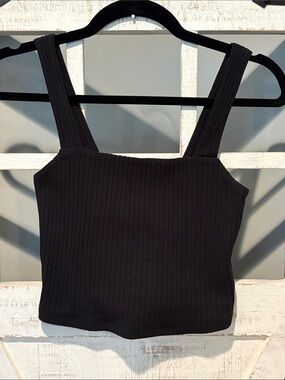 American Eagle Outfitters Black Ribbed Square-Neck Crop Cami